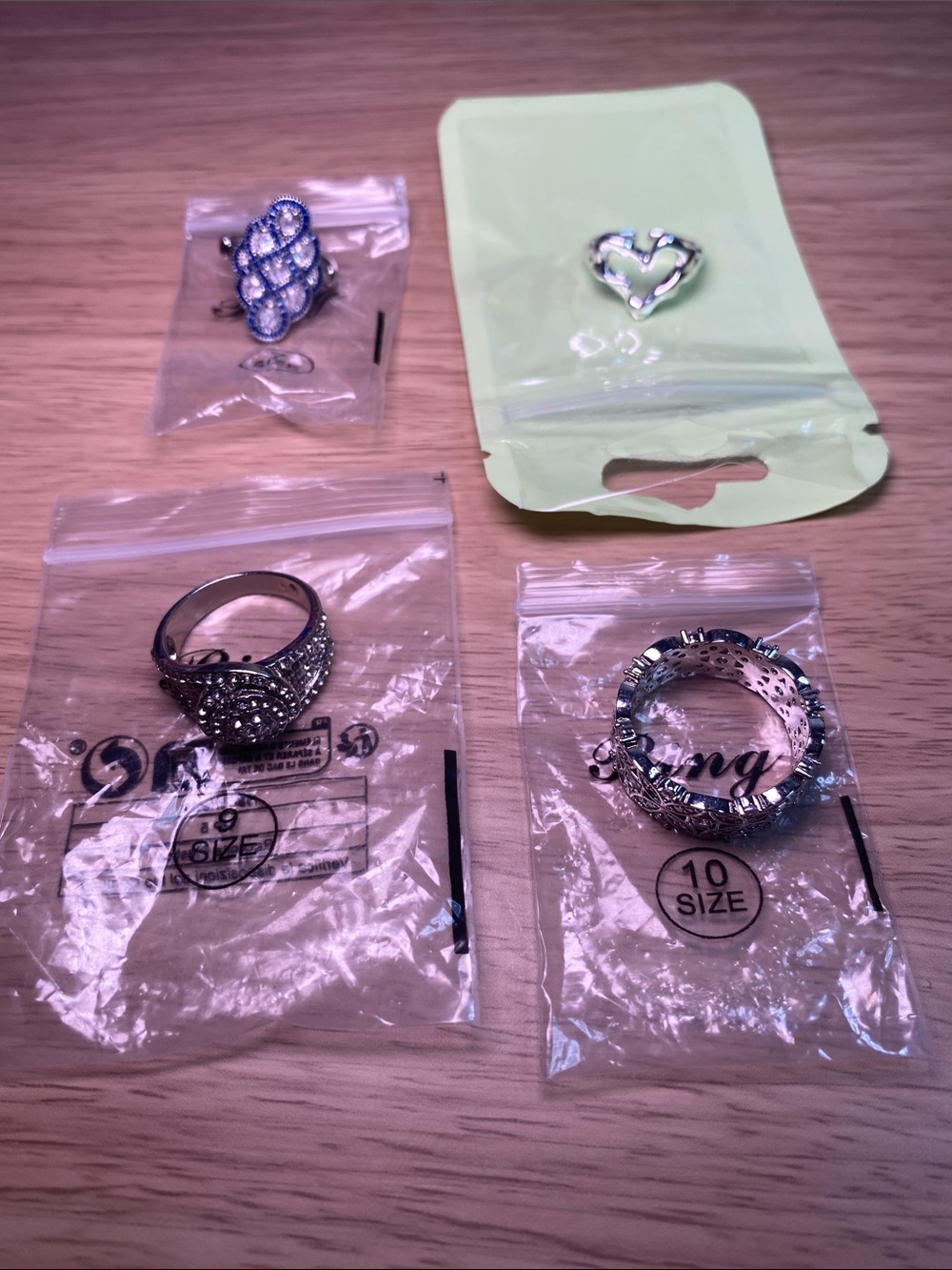 Mixed Silver-Tone Rings with Blue Accent and Heart Ring